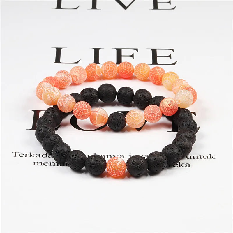 Black, White, and Natural Stone Couples Bracelet Set