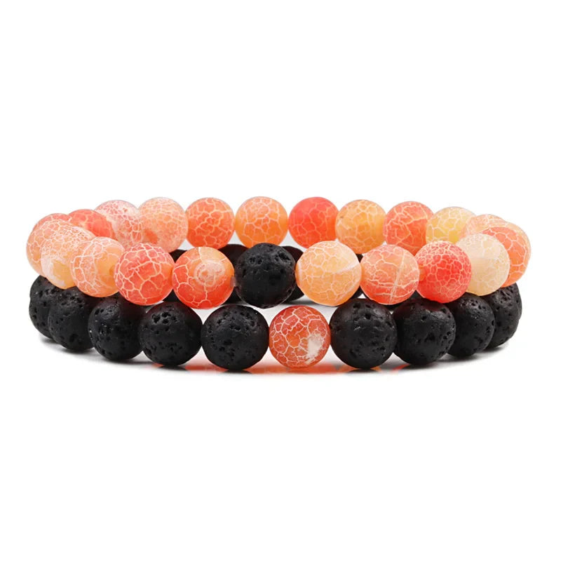 Black, White, and Natural Stone Couples Bracelet Set