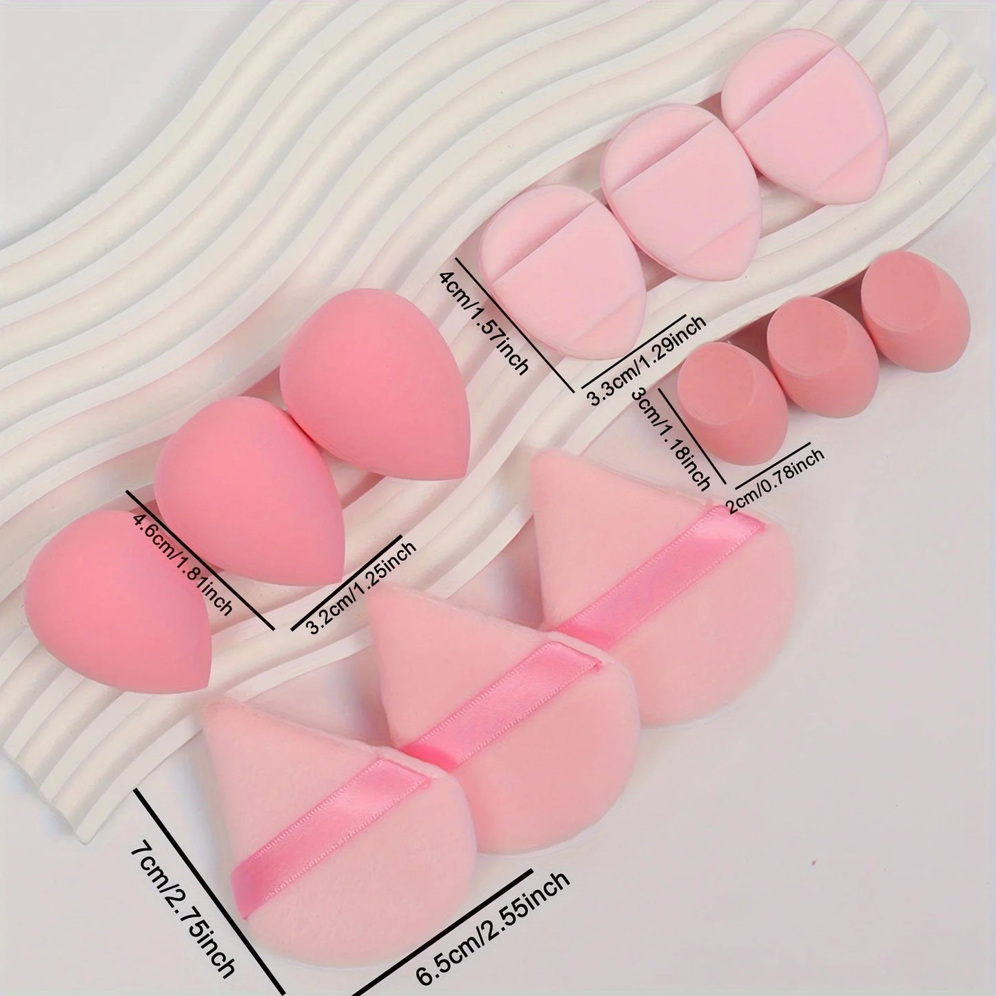 12-Piece All-Purpose Makeup Sponge Set, Made of 3 Loose Powder Puffs, 3 Mini Air Cushion Puffs, 3 Beauty Eggs and 3 Mini Beauty